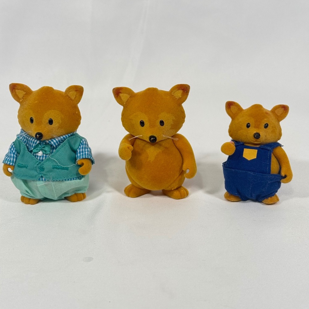 Li'l Woodzeez Fox Family Figures Kids Orange Flocked Woodland Toy Set